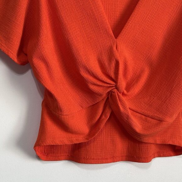 Zara Knot Twist Front Top Shirt S Orange Textured Popover Summer Boho Festival - Picture 5 of 11